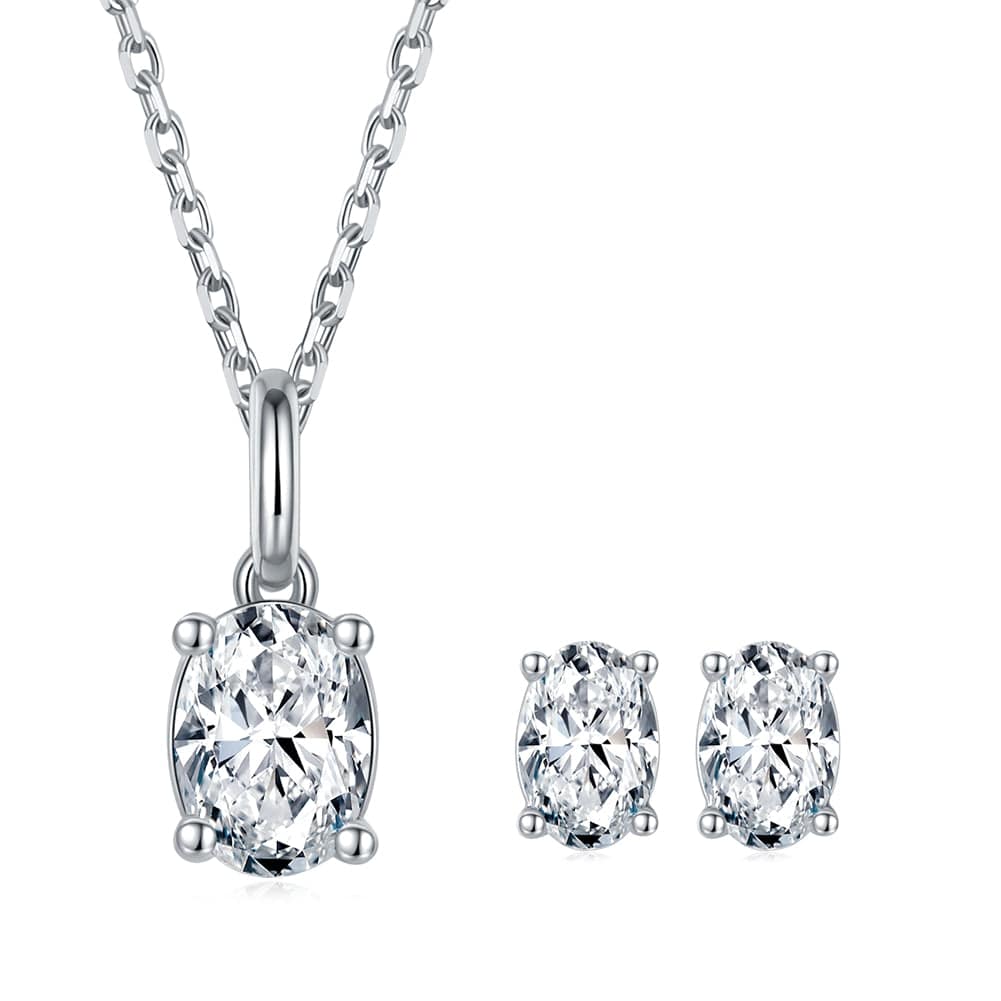 Jewelry RINNTIN SMN30 Moissanite Pendant Necklace Set DE Color Oval Cut Diamond Sterling Silver Necklace Set for Women