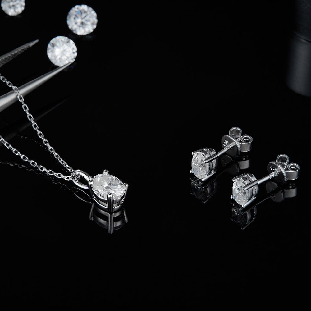 Jewelry RINNTIN SMN30 Moissanite Pendant Necklace Set DE Color Oval Cut Diamond Sterling Silver Necklace Set for Women
