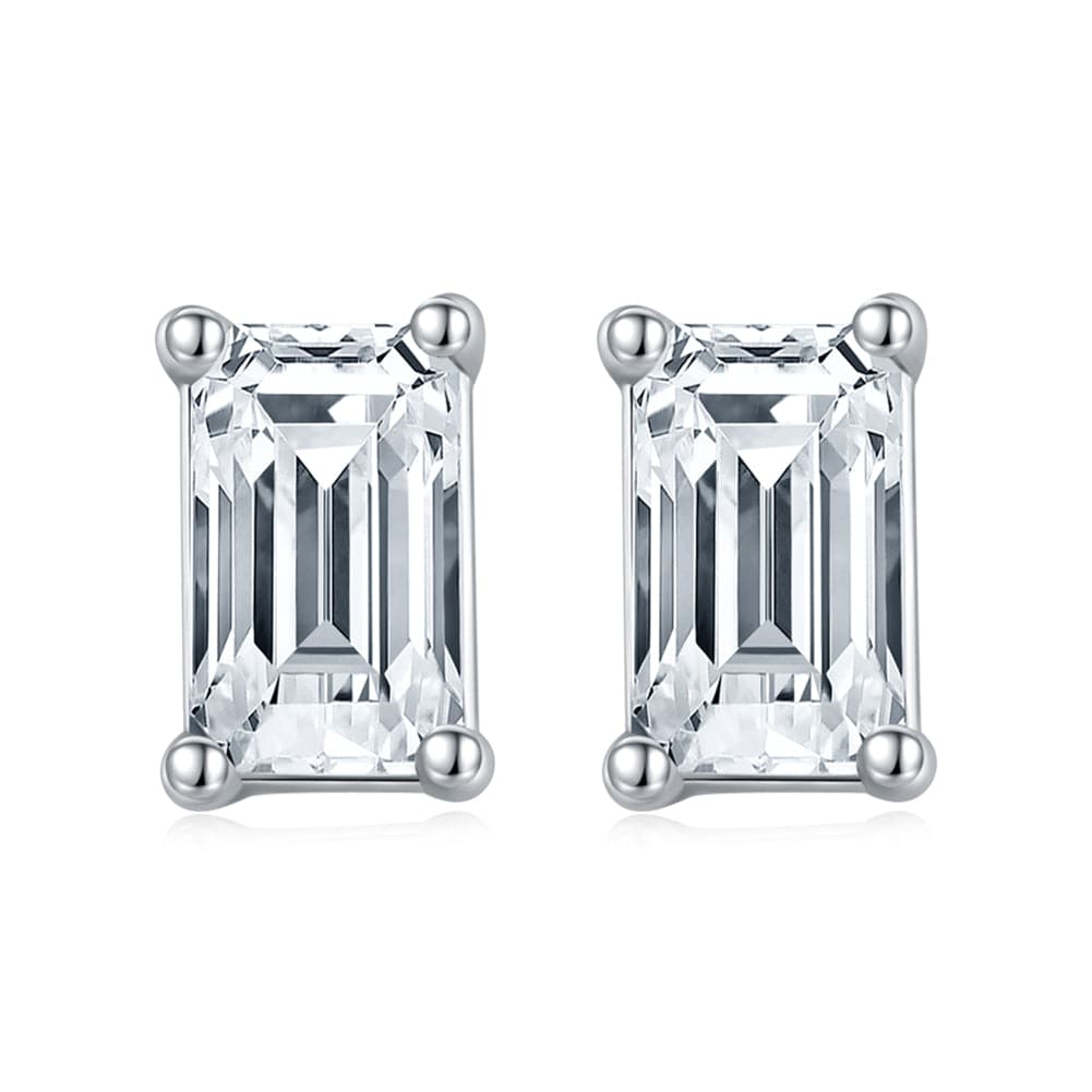 Jewelry SME15 925 Sterling Silver Wedding Set - Moissanite Emerald Cut  Necklace