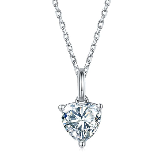 Jewelry SMN31 925 Sterling Silver 1CTW 6.5mm  Heart Cut Moissanite Necklace Set