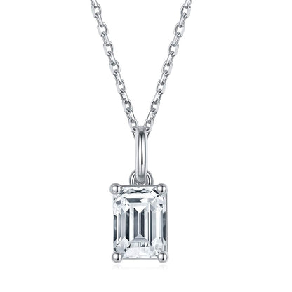 Jewelry SMN32 925 Sterling Silver Wedding Set - Moissanite Emerald Cut  Necklace