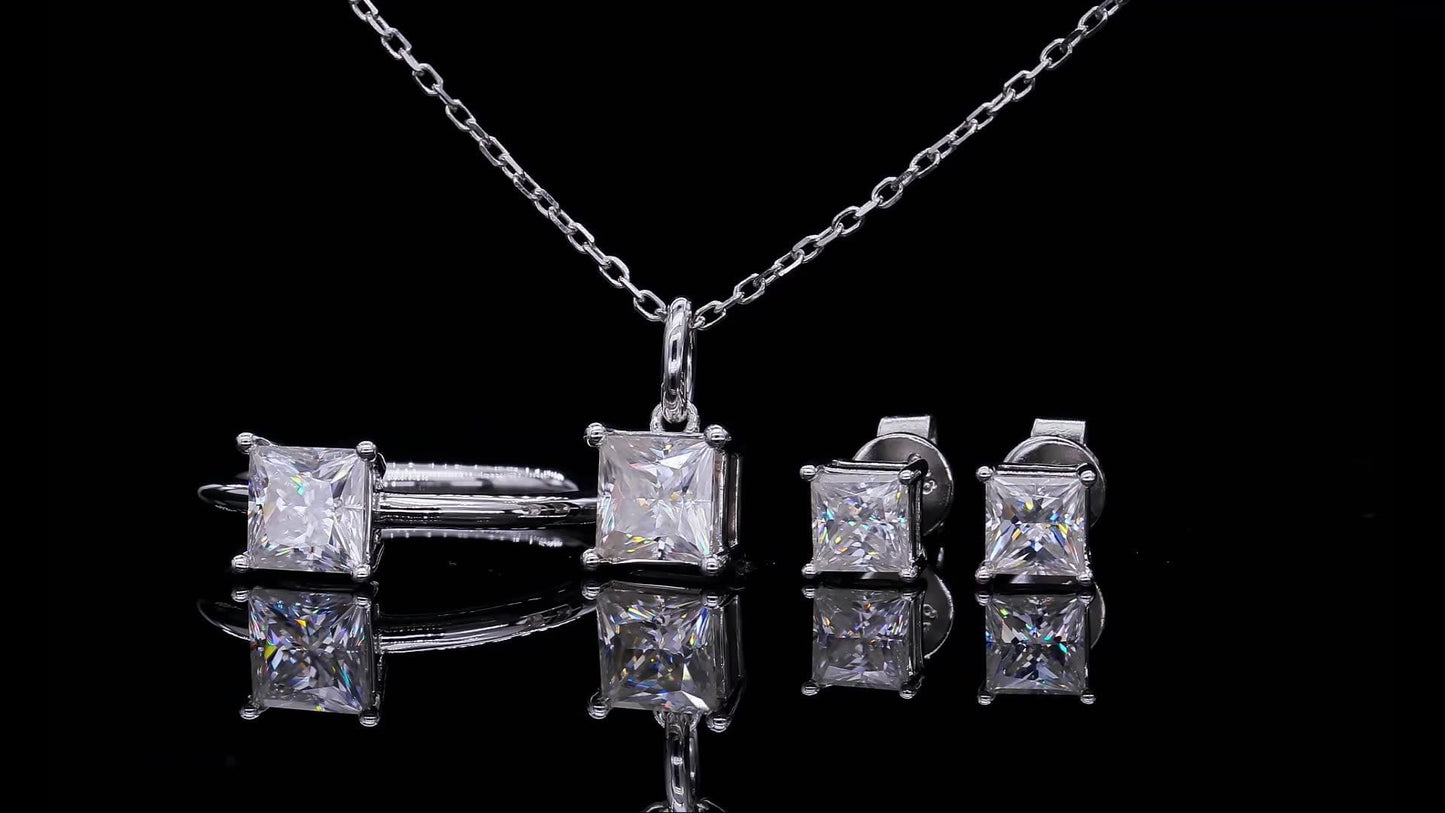 Jewelry Wedding Set  Princess Cut -  925 Sterling Silver - Genuine Moissanite Necklace Set