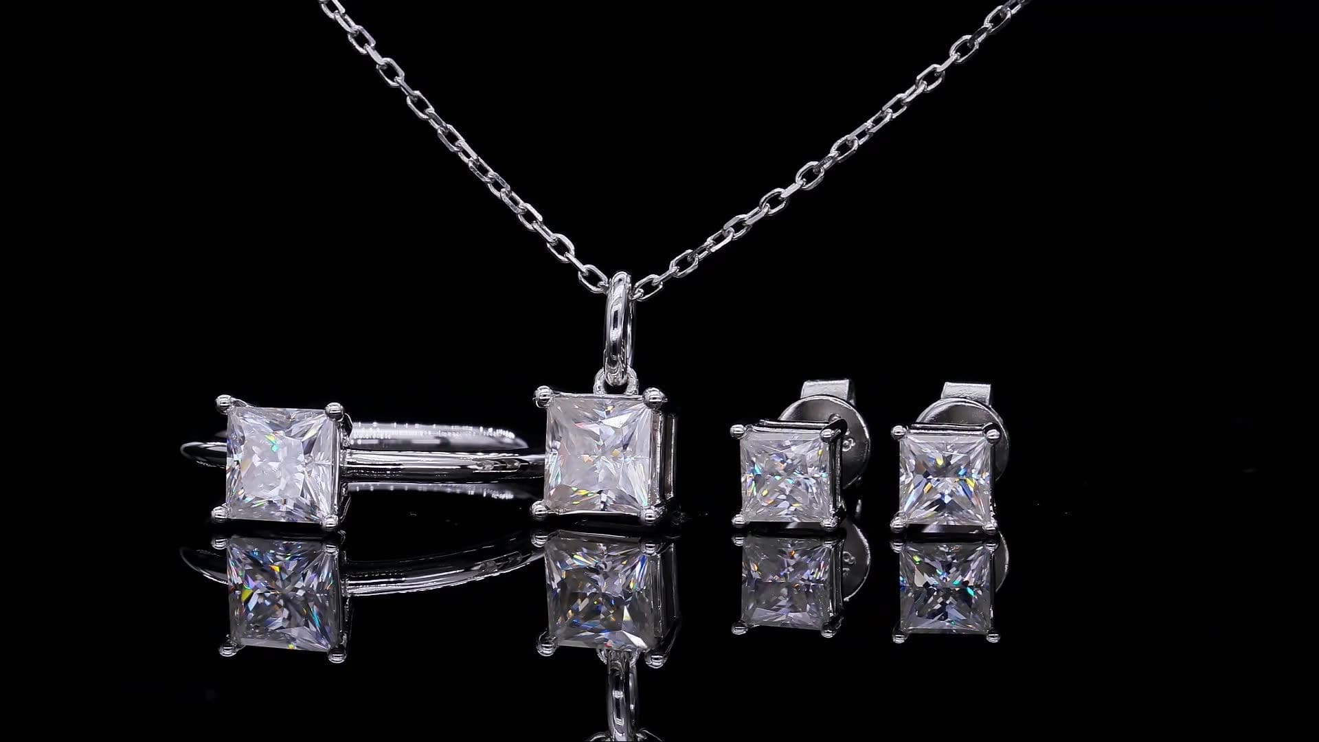 Jewelry Wedding Set  Princess Cut -  925 Sterling Silver - Genuine Moissanite Necklace Set