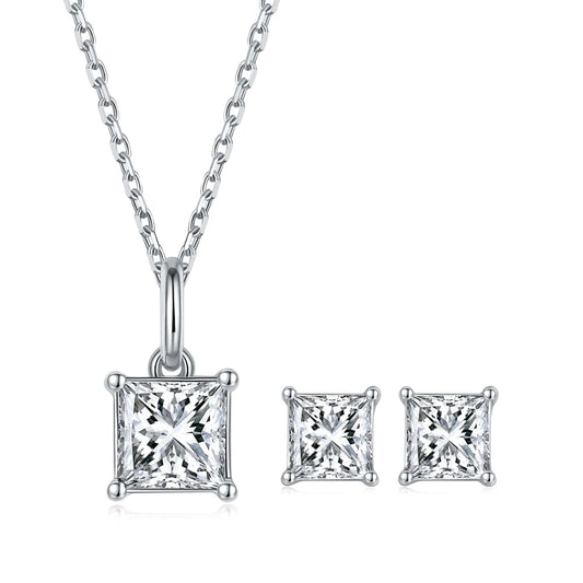 Wedding Set - 925 Sterling Silver - Moissanite Necklace Set
