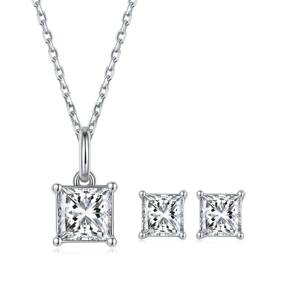 Jewelry Wedding Set  Princess Cut -  925 Sterling Silver - Genuine Moissanite Necklace Set