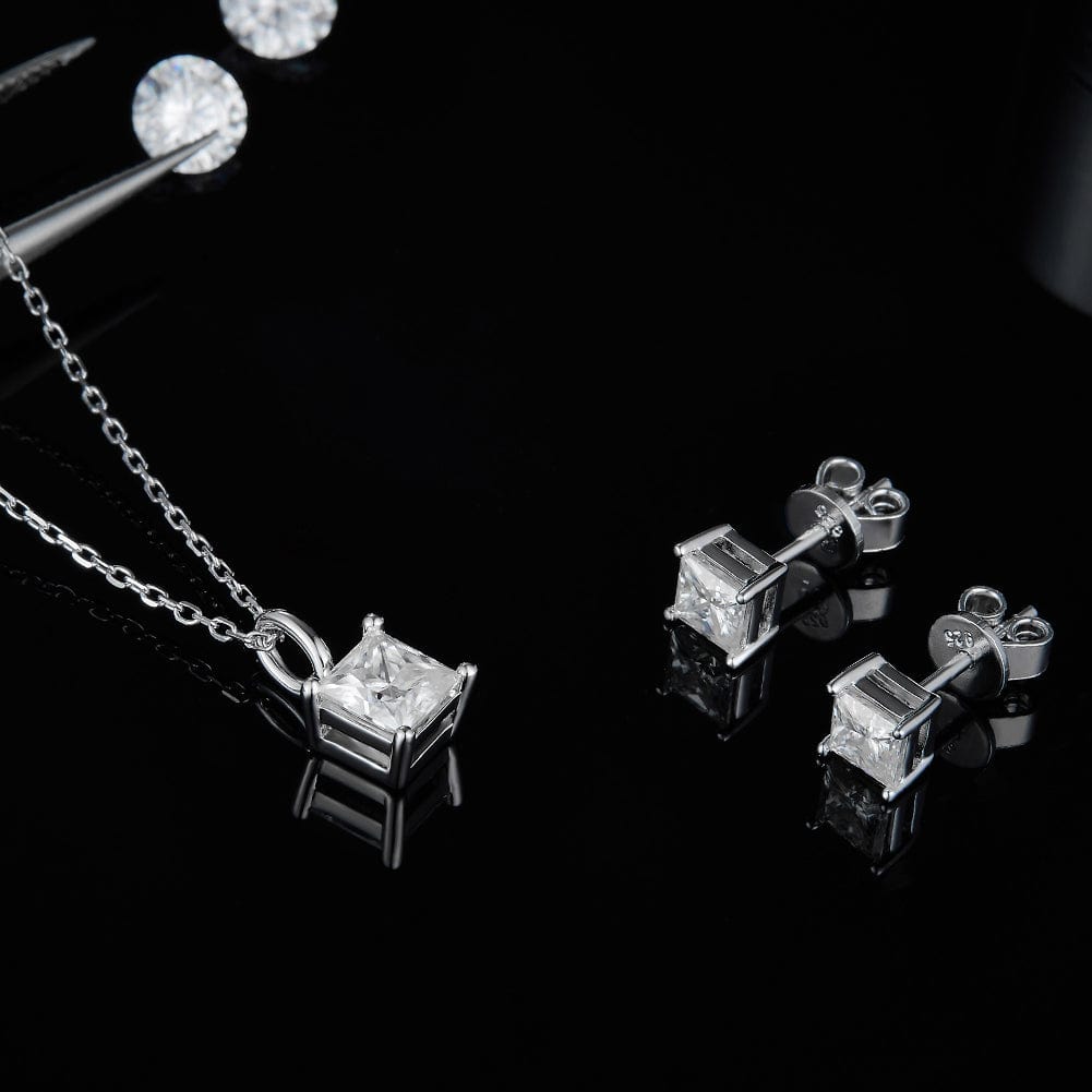 Jewelry Wedding Set  Princess Cut -  925 Sterling Silver - Genuine Moissanite Necklace Set