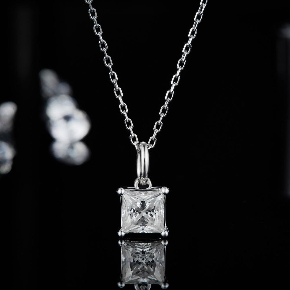 Jewelry Wedding Set  Princess Cut -  925 Sterling Silver - Genuine Moissanite Necklace Set