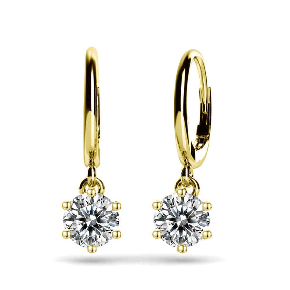Moissanite Diamond Drop Earrings - Real Solid Gold Small Hoop