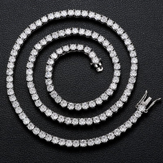 Necklaces 16inches / 3mm-Silver 925 Sterling Silver Cluster Tennis Chain - Lab Created VVS Moissanite Diamond