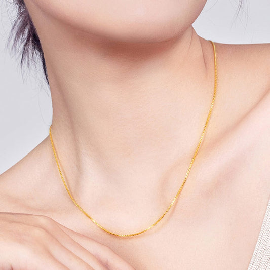 18K Solid Yellow Gold Chain -  Pure Gold 1.0mm Box Chain Jewelry