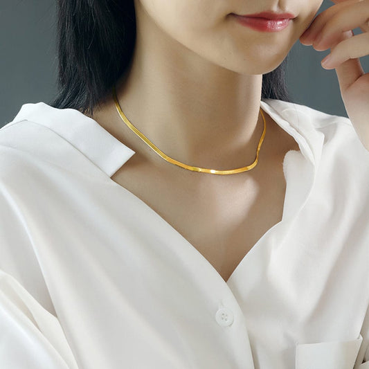 Latest 18K Solid Gold Necklace Designs - 2.8mm Flat Herringbone Chain