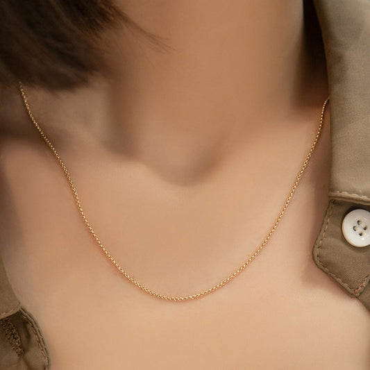 18K Solid Gold Chain - Latest 1.3mm Rolo Pure Jewelry Necklace