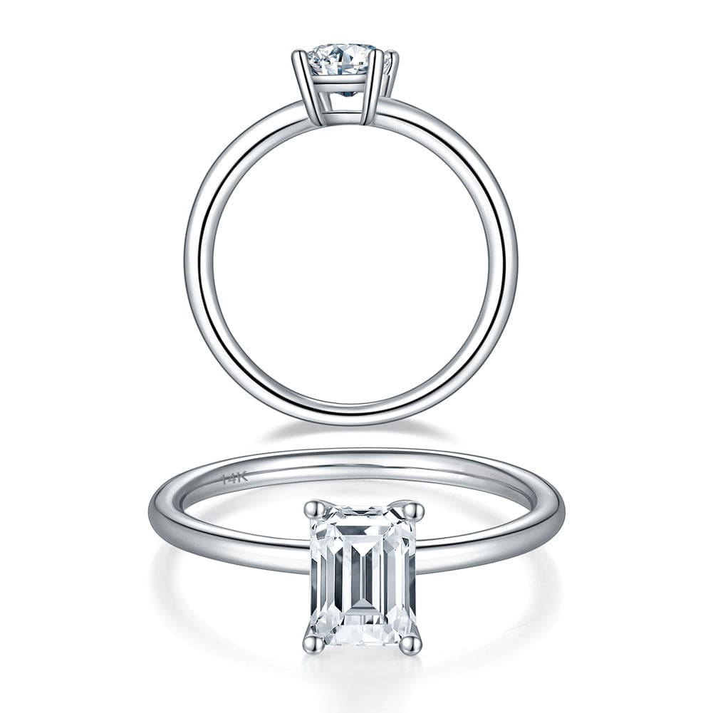 Rings 1.0 Carat Emerald Cut Moissanite Engagement Ring - Solid Gold Bridal Wedding Ring