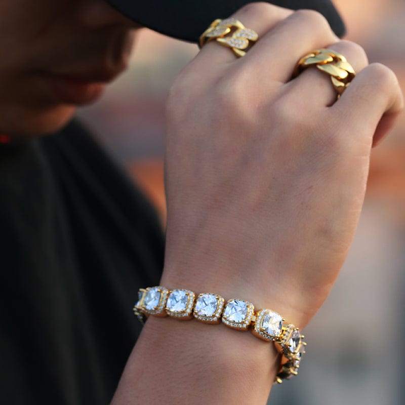 Rings 10mm Gold Plated Zircon Tennis Bracelet Iced Out Gemstone Bracelet
