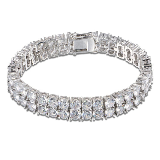 Rings 21cm / Silver Gold Filled 10mm 2 Row Zircon Diamond Women's Tennis Chain Bracelet