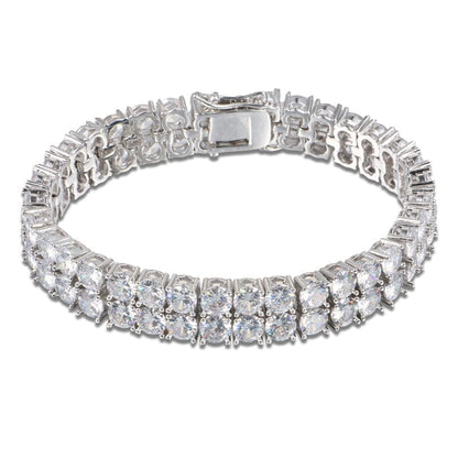 Rings 21cm / Silver Gold Filled 10mm 2 Row Zircon Diamond Women's Tennis Chain Bracelet