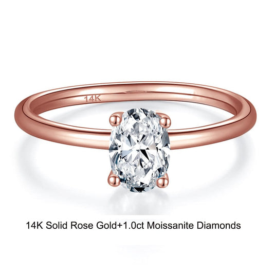 Thin Band 18k Solid Gold  Solitaire Engagement Ring - 1.0ct VVS Moissanite Diamond  Rings
