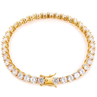 Rings 6inches / Gold 925 Sterling Silver Tennis Chain Bracelet- VVS Moissanite Diamond