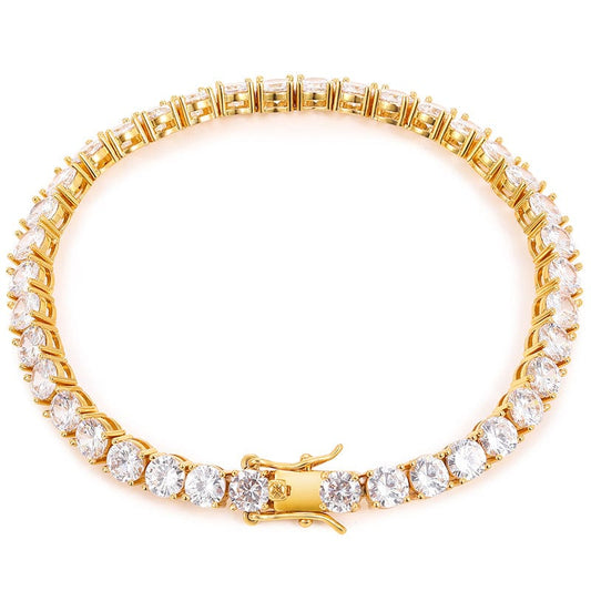 Rings 7inches(178mm) / Gold 925 Sterling Silver 4 Prong Setting -  VVS Moissanite Tennis Bracelet Iced Out 5mm White Gold Plated