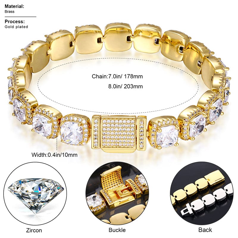 Rings Hip Hop Jewelry 18K Gold Plated Geometric Square Zircon Tennis Bracelet