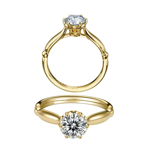 Rings Solid  Gold 1.0 Carat Solitaire VVS Round Cut - Solitaire Moissanite Diamond Engagement Ring