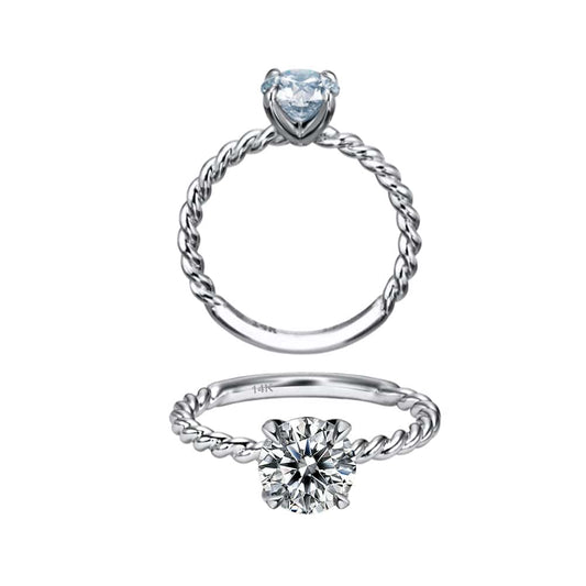 Rings Solid Gold Twisted Engagement Rings - 1.0 Carat  VVS Round Cut Solitaire Moissanite Diamond