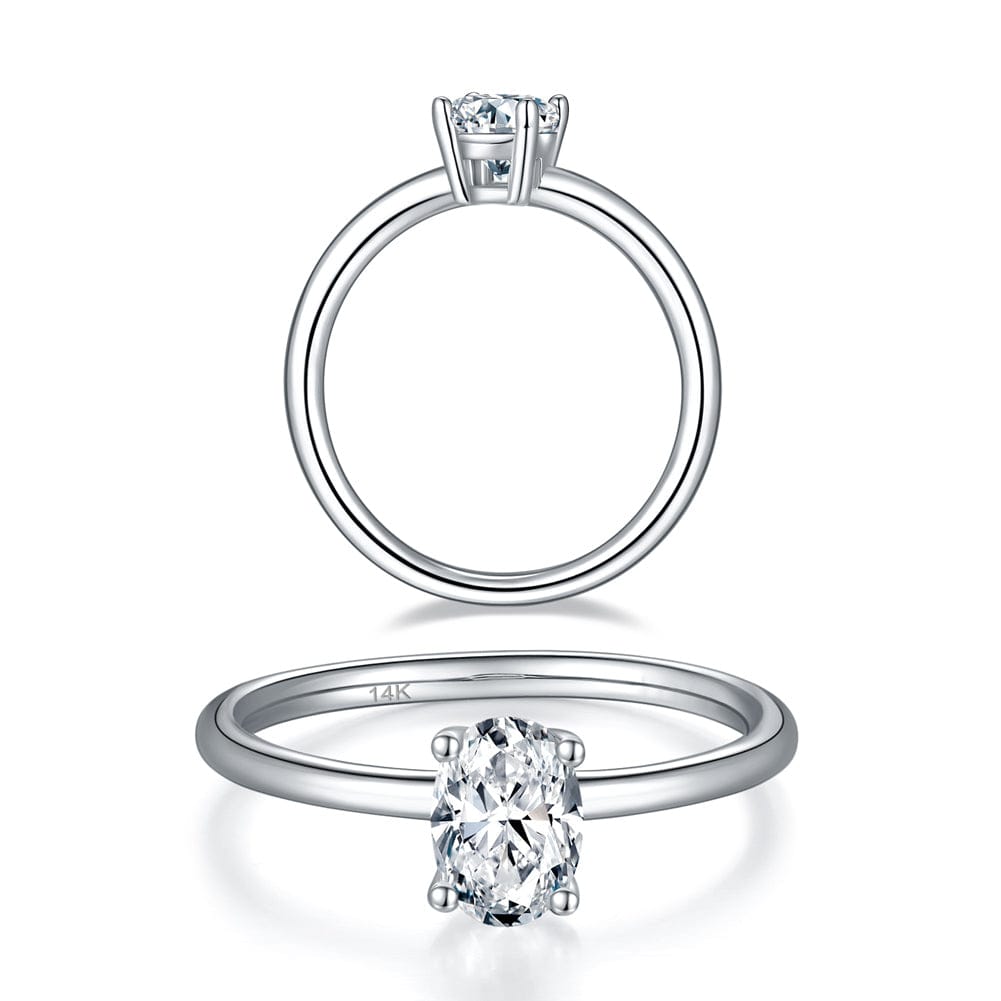 Rings Thin Band  Solid Gold - 1.0ct Oval Solitaire Moissanite Diamond  Engagement Ring