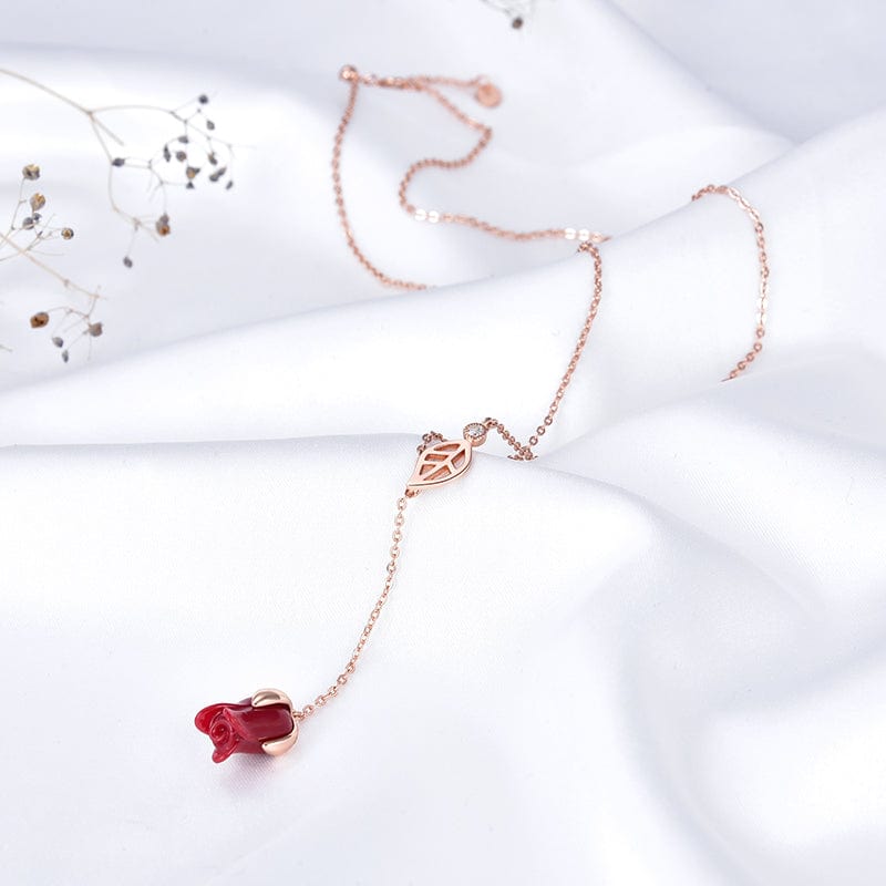 rose gold / 18inches Resin Flower 925 Sterling Silver  Necklace