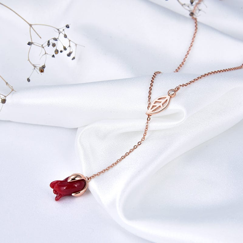 rose gold / 18inches Resin Flower 925 Sterling Silver  Necklace