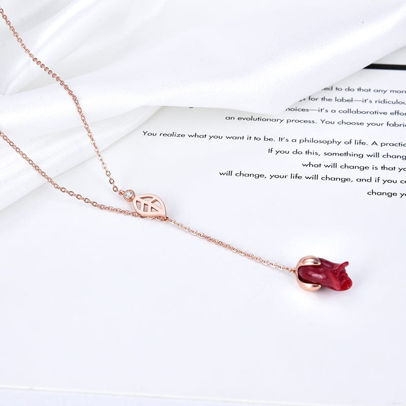 rose gold / 18inches Resin Flower 925 Sterling Silver  Necklace