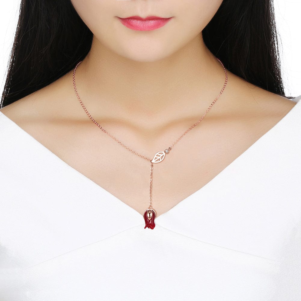 rose gold / 18inches Resin Flower 925 Sterling Silver  Necklace