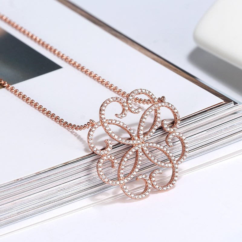 Silver / 18inches 925 sterling silver cubic zirconia diamond flower shape pendant  necklace