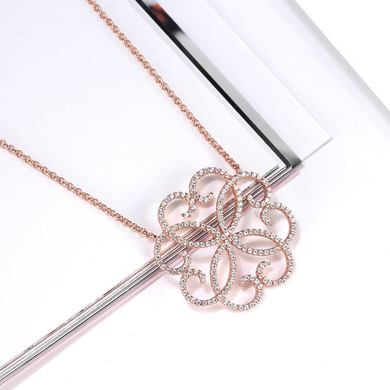 Silver / 18inches 925 sterling silver cubic zirconia diamond flower shape pendant  necklace