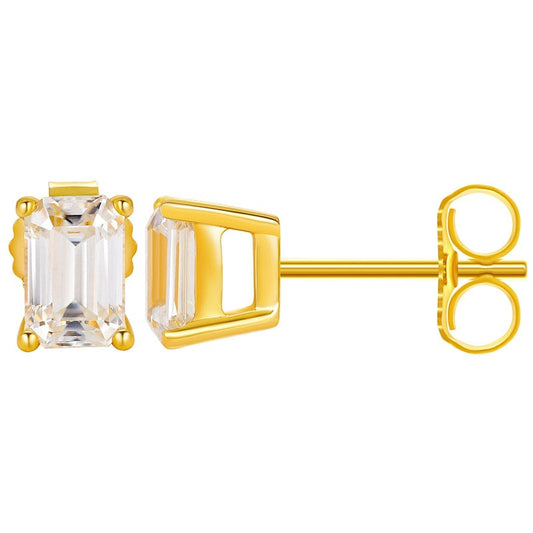 Silver 925 Silver Stud Earrings - Emerald Cut - D 0.7ct VVS Moissanite Diamond