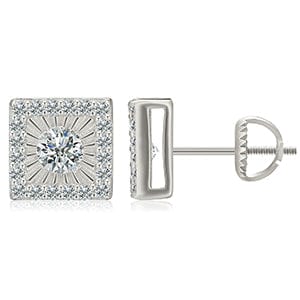 925 Sterling Silver  Square Shape Earring  - VVS Moissanite DiamondStuds Earrings