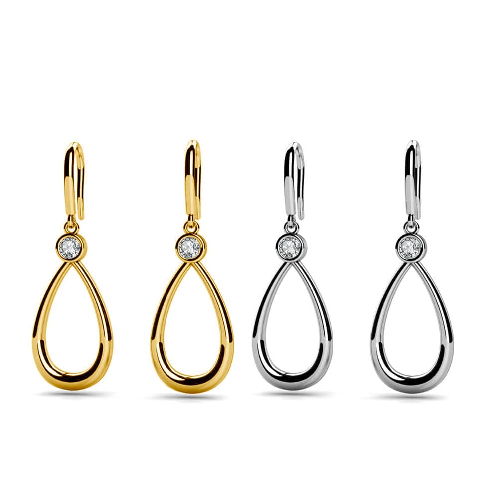 Solid Gold Water Drop - Moissanite Circle Hoop Earrings