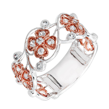 Vintage Fashion Gift 18K White Gold Diamond Floral Ring