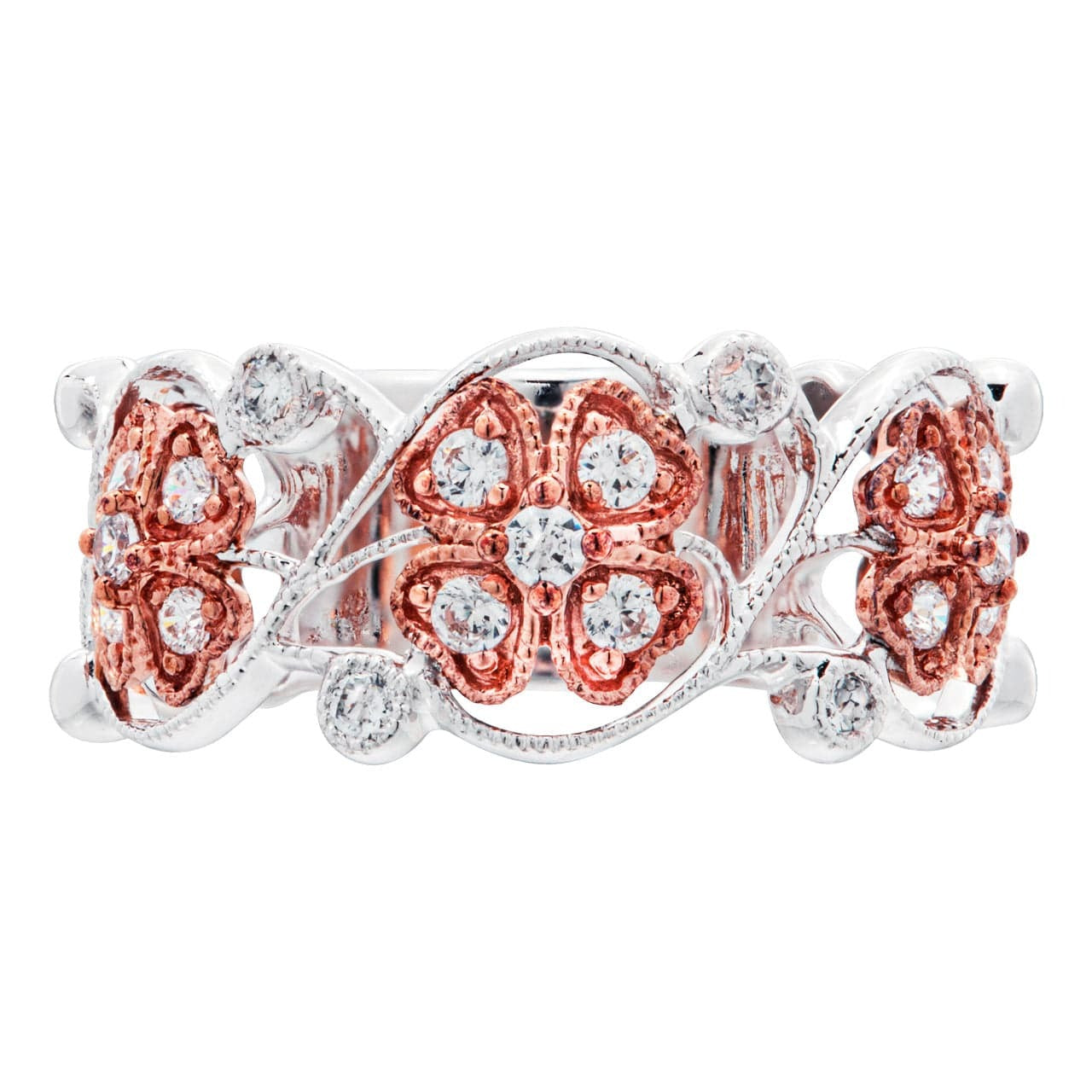 Vintage Fashion Gift 18K White Gold Diamond Floral Ring