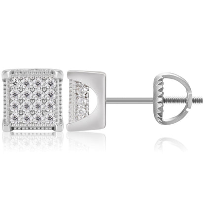 White Gold White Gold Plated Stud Earrings- 925 Sterling Silver-  VVS Iced Out Moissanite Diamond