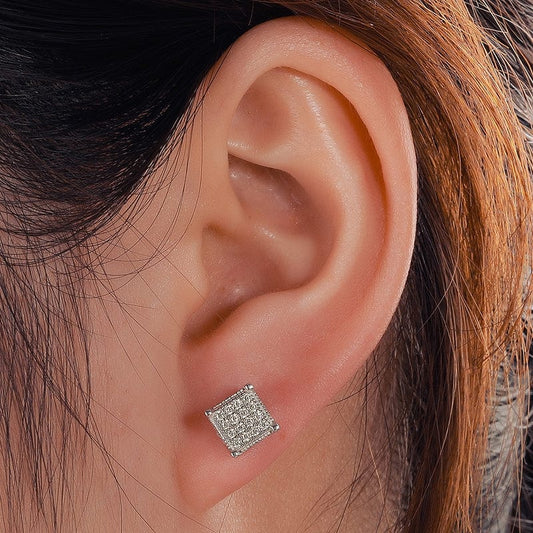 White Gold Plated Stud Earrings- 925 Sterling Silver- VVS Moissanite Diamond