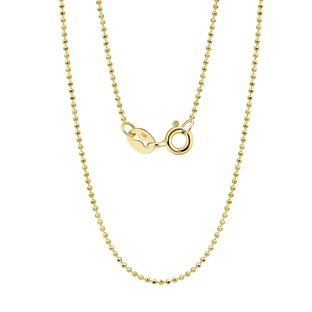 0K Solid Gold Necklace - 1.0mm Diamond-Cut Bead Chain