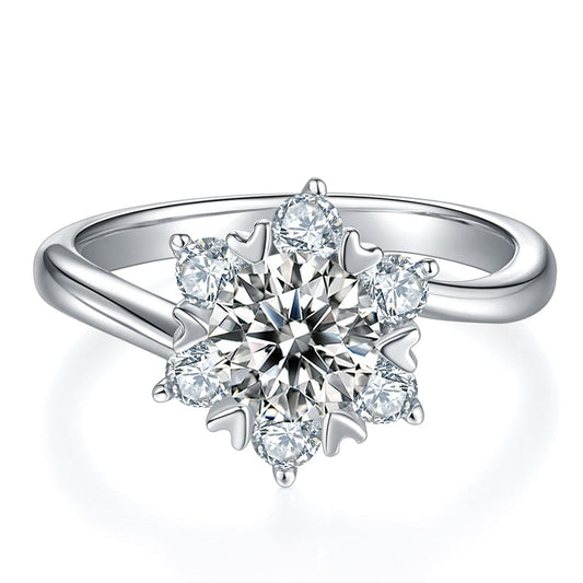 Flower Design Sterling Silver Engagement Rings - 1.0 Carat Moissanite Diamond Jewelry