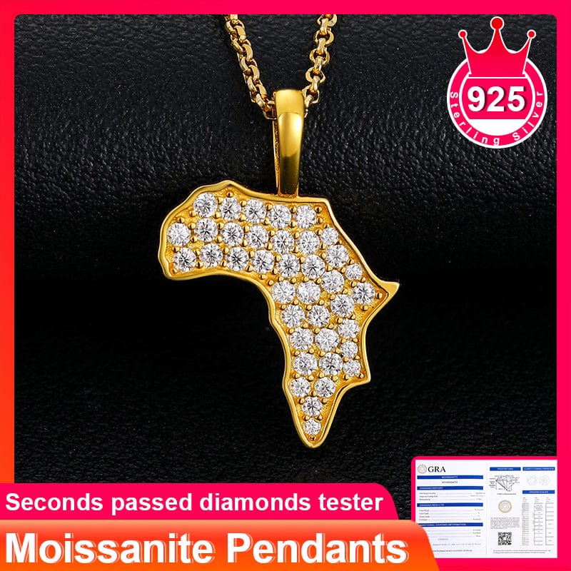 14K 18K Gold Plated 925 Sterling Silver Africa Map Charm Necklace Pendant