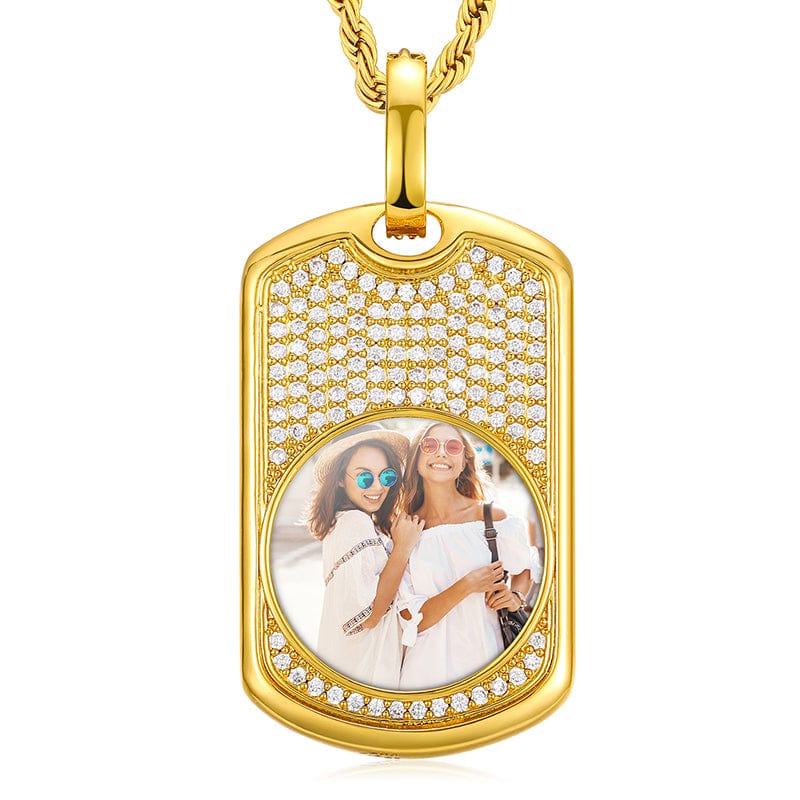 14K 18K Gold Plated Brass Military Card Custom Photo Memory Pendant Necklace For Men