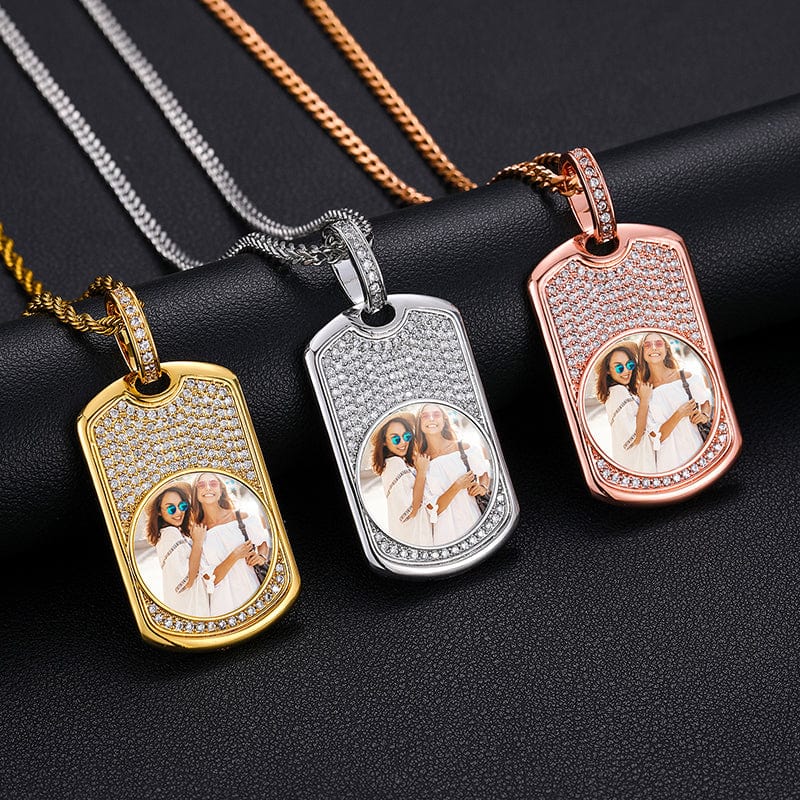 14K 18K Gold Plated Brass Military Card Custom Photo Memory Pendant Necklace For Men