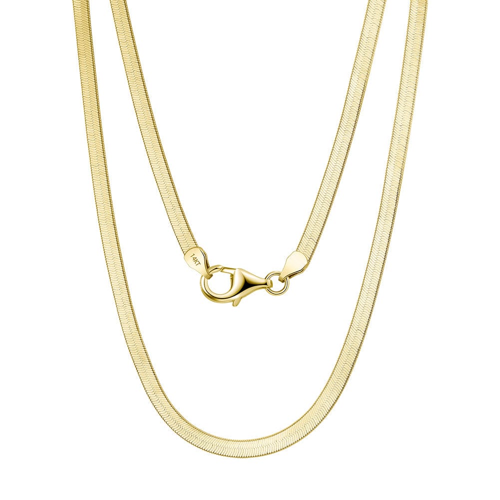 14K Soild Yellow Gold Chain - 2.6mm Flat Herringbone Snake  Necklace