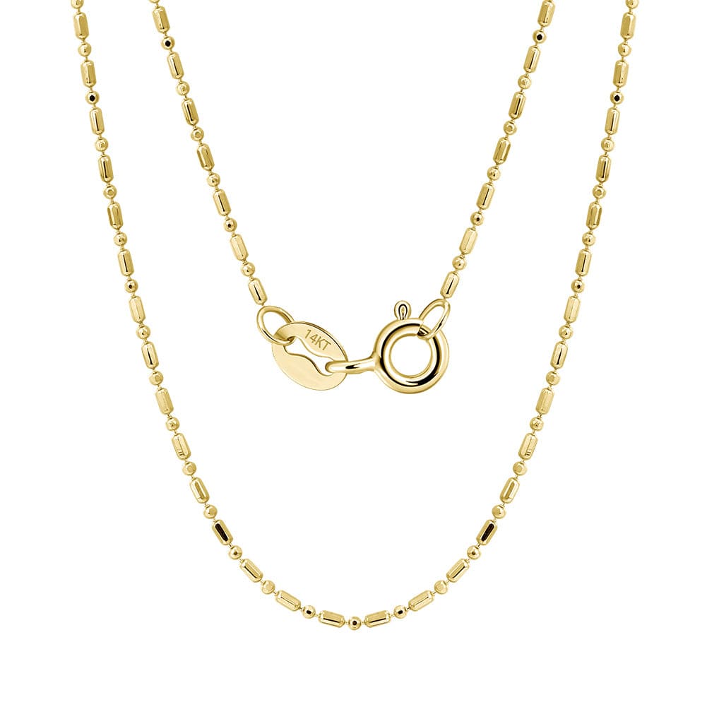 14K  Solid Gold 1.2mm Bar Bead Ball Chain Necklace
