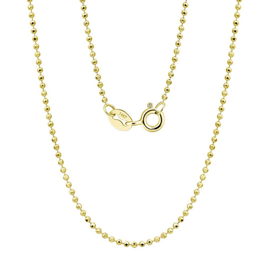 14K Solid Gold  - 1.5mm Diamond-Cut Bead Chain Necklace