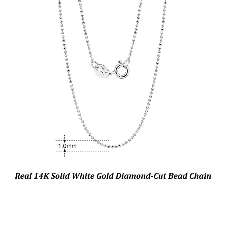 16 inches(40cm) / White Gold GC07-P-1.0 Pure Gold Chain - 14 Karat Gold 1.0mm Diamond-Cut Bead Necklace