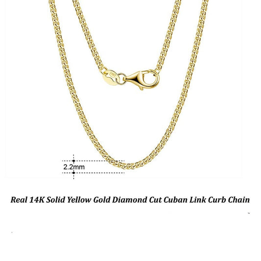 2.2mm Cuban Link Chain - Latest 14K Solid Yellow Gold Necklace Designs